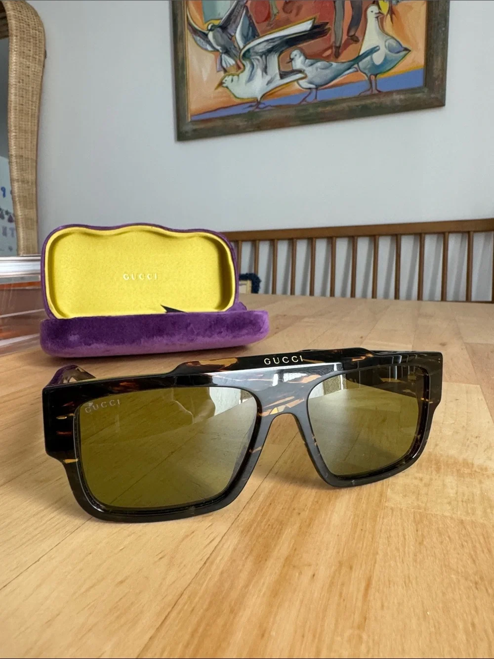 Gucci Tortoiseshell Sunglasses with Olive Lenses and Black Accents